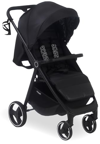 My Babiie MB160 Pushchair – from Birth to 4 Years (22kg), 4-Wheel Suspension, Large Basket, XL Canopy, Foldable, Compact, Stroller with Footmuff, Cup Holder, Rain Cover – Black Leopard