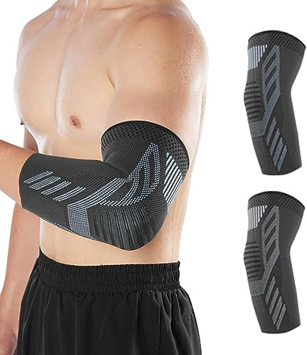 Tutore per gomito premium Lin's Liliana, tutore per gomito del tennista da uomo, protezione per gomito con compressione per sport, gomito del golfista e gomito del tennista (L, nero-grigio)