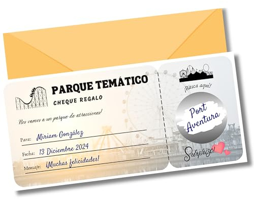 Vale regalo parque de atracciones, temático | Vale regalo para rellenar | Tarjeta rascar | Regalo pareja original, regalo San Valentín | Cupón regalo personalizado (PARQUE DE ATRACCIONES)
