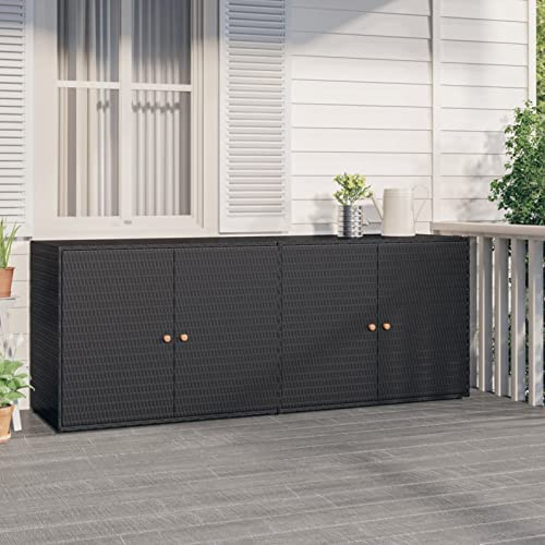 Homgoday Armadio da giardino, armadietto per la casa, rattan, balcone, nero, 198 x 55,5 x 80 cm
