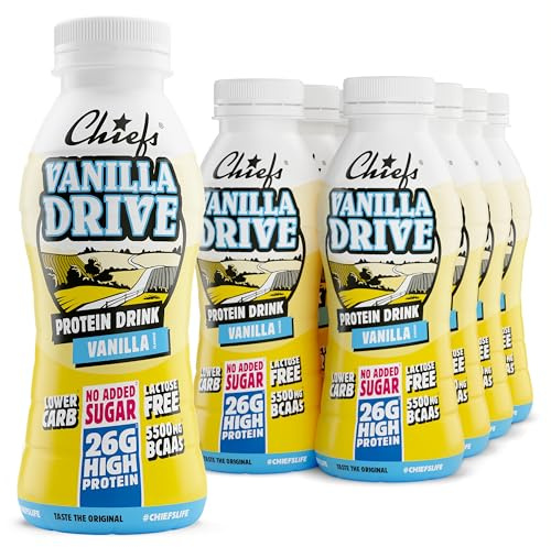 Chiefs Drink 26g di proteine, Bevanda Proteica al gusto Vaniglia, Senza Lattosio, Senza Grassi e Zuccheri Aggiunti (8 confezioni x 330ml)