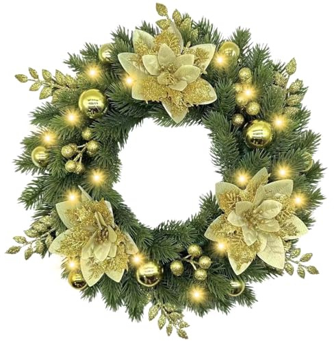 Ghirlanda natalizia: ghirlanda natalizia a LED, 33 cm, con palline di Natale e rami, ghirlanda decorativa da tavolo, decorazione per porta e tavolo per il periodo dell'Avvento e per Natale