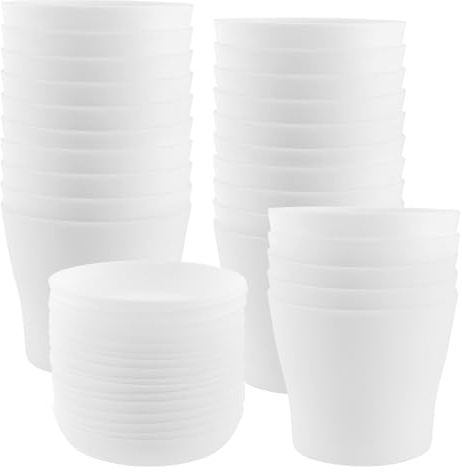 KEILEOHO 24 stycken 10 cm planteringskrukor plast vita, små växtkrukor plast blomkruka med bricka, växter, krukor odlingskrukor för växter