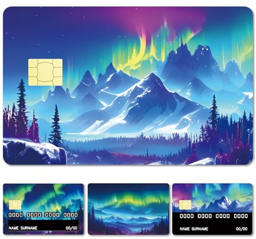 CREATCABIN 4 st kreditkort skinn betalkort klistermärke skog Aurora personlig kreditkortsdekor smal vattentät avtagbar bankkort skyddande Rfid blockerande klistermärke för kreditkortshållare 8,4 x 5,3
