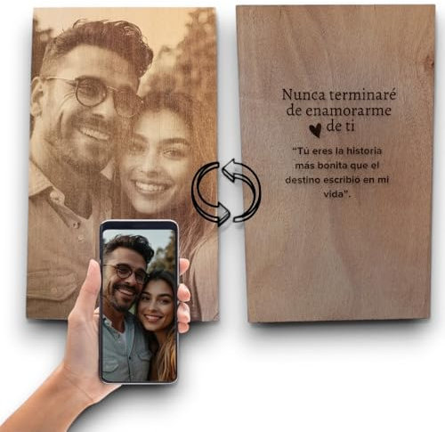 grabewood Cuadro Personalizado con Foto y Mensaje Grabado – Regalo Romántico para Enamorados, Novio, Novia, Hombre, Mujer – Lienzo en Madera – Dedicatoria Única – Navidad & Aniversario