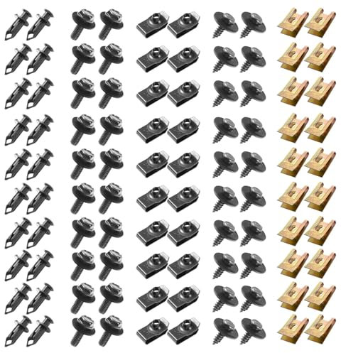 PERSENTU Car Screws and Bolts, Undertray Screws,Auto Body Fender Screws,Car Clips Plastic Rivet Fasteners - Universal U-Nuts Kit Engine Under Cover Splash Shield Guard Body Bolts(About 80 PCS)