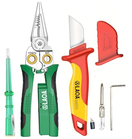 LAOA Wire Stripper with Electricity Measurement,8-in-1 Wire Stripping Pliers for Cutting,Pulling Wires,Cable Scissors for Scraping,Pressing Wires,with Voltage Test,with LA321711 Insulation Knife