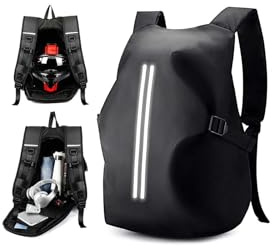 WEPLAN Sac a Dos Moto Etanche Sac à Dos pour Casque de Moto Sac Moto Homme Sac à Dos Coque Rigide Sac à Dos Vélo Réfléchissant Sac à Dos Randonnée Homme Femme Sangle Transport Casque Moto,Noir