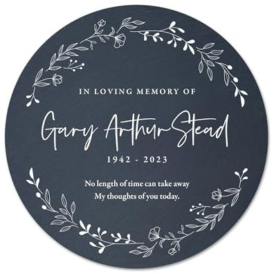Personalised Wreath Memorial Slate Circular Grave Marker - Custom Name, Dates & Message | Sympathy Gift, Remembrance | 20cm x D 0.6cm