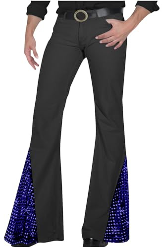 HAOLEI Pantalones Acampanado Hombre,Pantalones de Campana Brillante para Hombre Lentejuelas Pantalon Largo Casuales de Los Años 70 Moda Vintage Pantalón de Discoteca Hippie Fiesta Corte de Bota