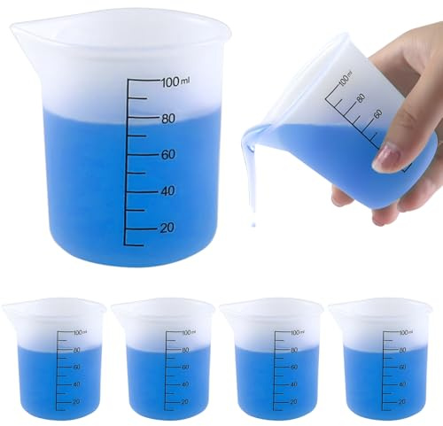 4 Pack Reusable Silicone Measuring Cups,100ml Laundry Detergent Dispenser,Liquid Measuring Cups for Laundry Room,Bathroom,Dormitory,DIY,Art & Craft