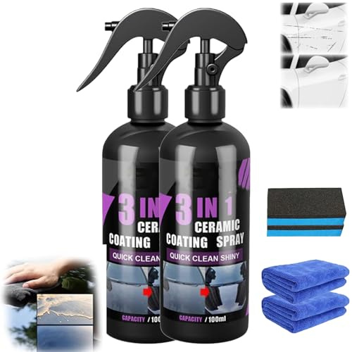 Lot de 2 sprays de revêtement nano céramique haute protection rapide 3 en 1 pour voitures, réparation de rayures, facile à utiliser et à nettoyer