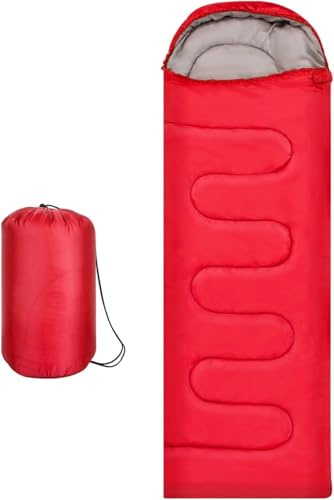 M.J COMFY-LIFE Sleeping Bag 3-4 Season Lightweight & Water-Resistant, 200g Hollow Cotton Fill, Comfort 5°C to 15°C, Compact for Camping, Hiking, Sleepovers (Red)