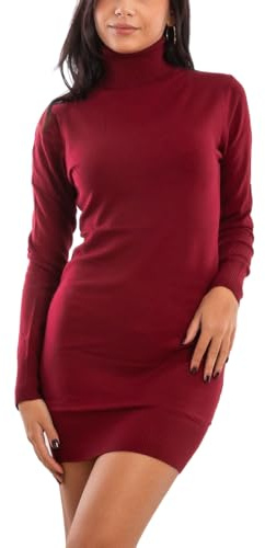 Toocool Maglione Donna Miniabito Vestito Tricot Collo Alto Aderente Basic Invernale Y966A [Bordeaux,L/XL]