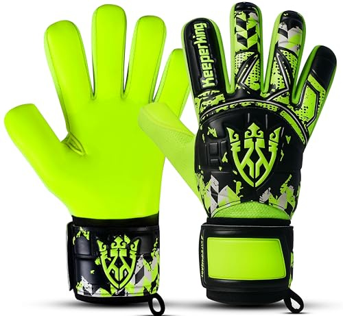Keeperking Guanti da portiere, unisex, adulti, bambini, con e senza protezione per le dita, rimovibili, 4 mm, diverse misure e colori (giallo fluorescent-FS-negative Cut, 4)