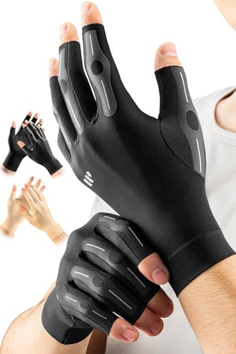 WHCOOL Compression Artiritis Gloves for Women&Men with Graduated Pressure Design for pain, Finger Support for Hand Comfort, Daily Wear & Sleep Use for Crocheting, Typing Fit Palm 8.3-8.8'' Black L