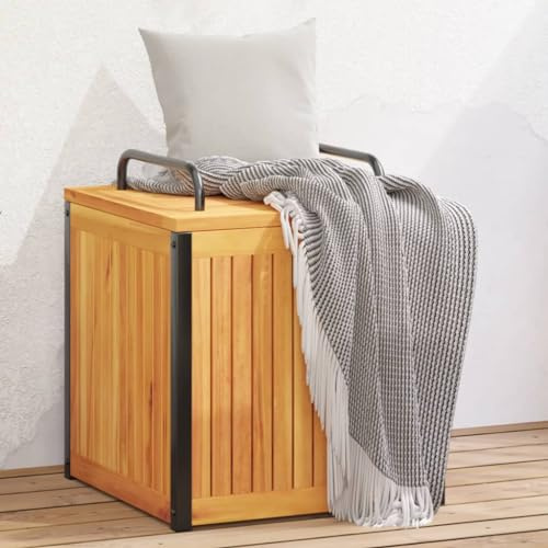 Genérico Baúl de Cojines jardín Madera Maciza Acacia Acero 45x45x45/53cm,Mobiliario,Muebles de jardín,Cajas de almacenaje para Exteriores,367607