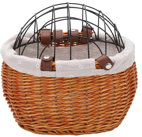 Cesta para Bicicleta para Perros, transportador de Mascotas de Sauce Natural con Almohadilla y Cubierta extraíbles, Cesta Segura para Bicicletas para Perros, Soporte Frontal para Manillar, marrón