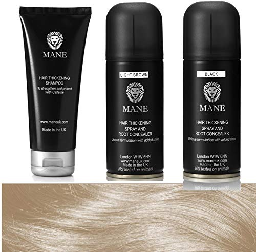 Mane Hair Thickening Spray x 2 (100 ml Light Brown) and a Mane Hair Thickening Shampoo