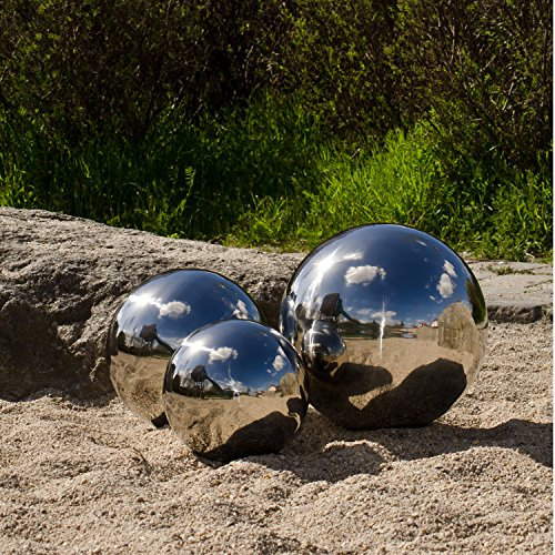 Köhko Ensemble de 3 Boule décorative Poli en Acier Inoxydable Balle Flottante pour Jardin ou étang ø 8-10-15 CM