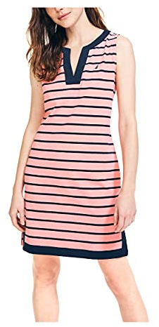 Nautica womens Breton Stripes Sleeveless V-neck Stretch Cotton Polo Casual Dress, Pale Coral, X-Small US