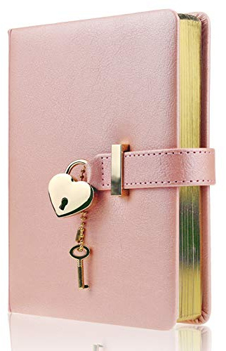 Mazeran Heart Shaped Lock Journal, PU Leather Hard Cover Gold Gild Edge Notebook Travel Diary, B6 Lined Locking with Key Personal Planner Secret Organizers Gift for Girls Women Daughter