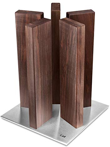 KAI Bloque de cuchillos magnético Stonehenge de nogal con base de acero inoxidable - Madera premium - Espacio para 10 cuchillos - Dimensiones 21 x 21 x 28-30 cm