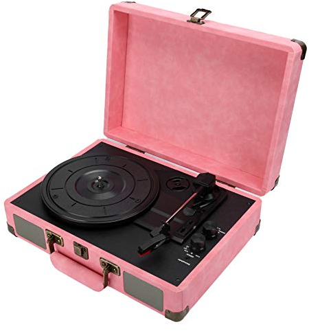 PH/INT/BT 5.0 Phonographe rétro Portable, Platine Vinyle 5W x 2 Bluetooth 5.0, 33/45/78 RPM Tourne-Disque Vinyle pour Disque Vinyle 7 Pouces, 10 Pouces, 12 Pouces, Tourne-Disque(Rose)
