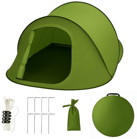 Bolan Home Pop Up Zelt für 1 Person / 2 Personen - Wasserdichtes Campingzelt - 2 Mann Campingzelt - Strandzelt Trekkingzelt Festivalzelt Angelzelt - Kleines Packmaß - Schneller Aufbau Green Zel 1/2 Personen Zelt