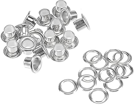 Sourcingmap, occhielli con rondelle, 10,5 x 6 x 7 mm, in lega con foro passante per rivetti cavi, colore argento, 100 pezzi