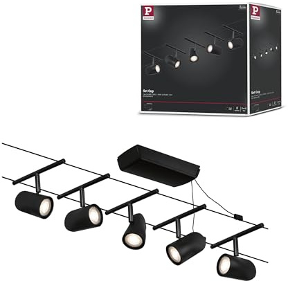 Paulmann CorDuo, sistema di cavi per faretti, 94469, set di base Cup, massima CC 5 pezzi da 10 Watt l’uno, estensibile, nero, opaco, in plastica/metallo, GU 5,3, senza lampadine