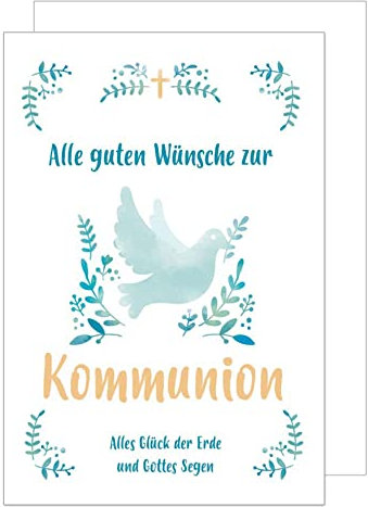 Edition Seidel Premium Glückwunschkarte zur Kommunion mit Umschlag. Eine einzelne Karte Kommunionskarte Grusskarte Taube Zweige Junge Mädchen (KO260 SW022)