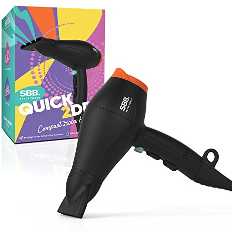 SBB Quick 2 Dry Secador Compacto 2000W - Ligero y Portátil para Secado Rápido con 4 Niveles de Calor, 2 Velocidades y Aire Frío para Peinado sin Frizz con Aceites de Brillo Para Todo Tipo de Cabello
