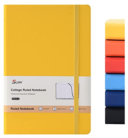 SUIN Hardcover-Journal-Notebooks, A5 Lined Journals Notebook for Writing 200 Pages, 8.2 x 5.5 inch, Classic Ruled Notebooks for Work/Travel/College (Yellow- 1 Pack)