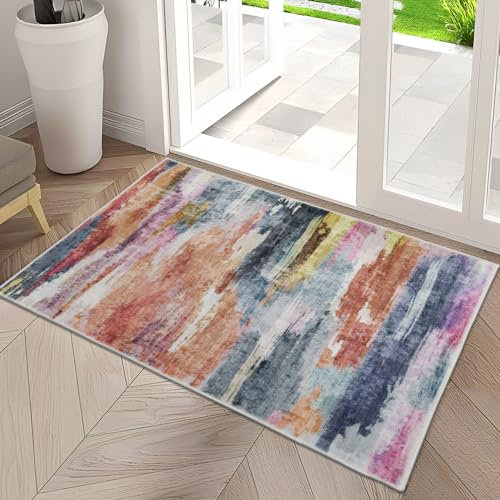 Taleta GRAFFIT Washable Rugs Small Non Slip Colorful Modern Door Mat Abstract Area Rug Doormat Indoor Soft Short Pile Entry Floor Carpet for Entrance Hallway (Multi, 50x80cm)