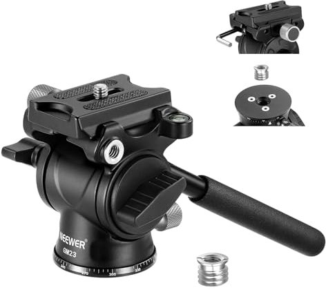 NEEWER Fluid Stativkopf mit Griff und Arca Schnellspanner, Aluminiumlegierung Panorama Drag Pan Tilt Head mit ø43mm skalierter Basis für kompakt Camcorder DSLR Kamera, Max. Belastung:3kg, GM23 Silber