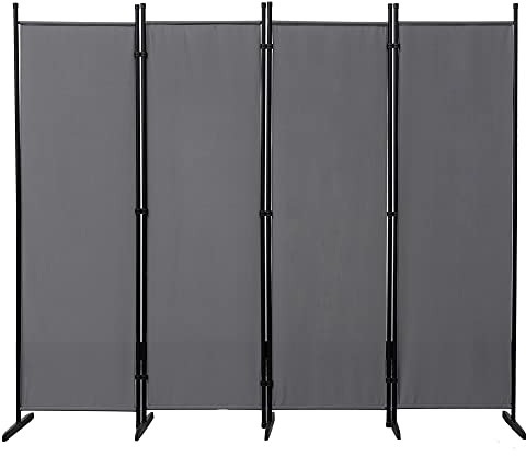 Mingone Raumteiler Trennwand Paravent 4-TLG. Sichtschutz Faltbar mit Metallrahmen Polyester-Mischgewebe für Wohnzimmer, Schlafzimmer, Küche, Büro, Balkon, Garten, Anthrazit, 200x176cm
