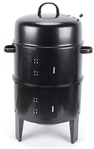 Loobiiny 3-i-1-grill, ugn, rostfritt stål, brännare, rökugn, rökskåp, röktunna, grill, ugn, röker med termometer perfekt för camping 84 cm