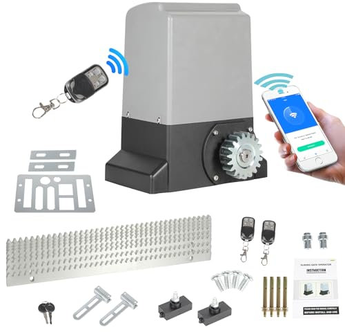 Joparri Schiebetorantrieb,550w schiebetorantrieb toröffner,WiFi-Bluetooth-Modell,mit fernbedienung Schiene,Toröffner Tor Antrieb bis 1200 kg,4 Meter Zahnstange