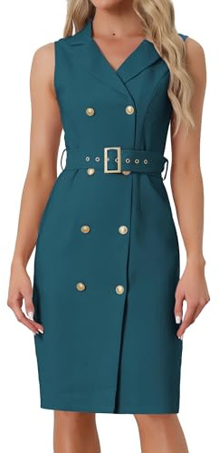 Allegra K Womens Blazer Dress Sleeveless Button Down Business Work Dresses | Belted, Below the Knee, Notch V Neck, Professional Interview Office Formal Outfits, Summer Fall