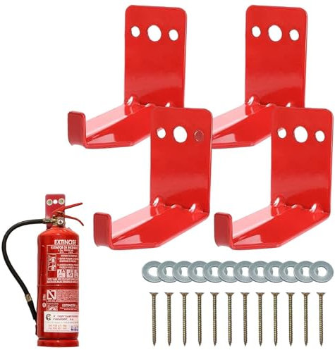 Halterung für Feuerlöscher, Wandhalterung für Feuerlöscher, 4 x Kleiderbügel mit robusten Haken | Halterung für Feuerlöscher aus Metall mit Schrauben für Trocken- und Wasserlöscher