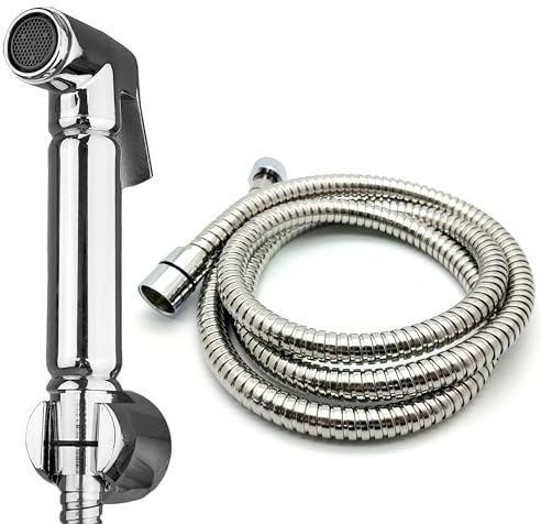 Xcel Home Handhållen bidéspray, rostfritt stål toalett shattaf sprayhuvud med 1,5 m duschslang och väggfäste, design för förebyggande av läckor, perfekt för hygien och rengöring
