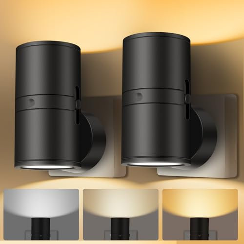 HOTUT Luce notturna presa elettrica 2 pezzi LED con sensore, tre temperature di colore, luminosità regolabile