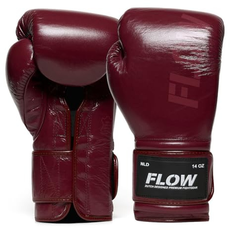 Flow Challenge Genuine Leather Boxing Gloves - Sparring & Training - Muay Thai, Kickboxing, MMA, Martial Arts - Men & Women - Dark red - 12oz