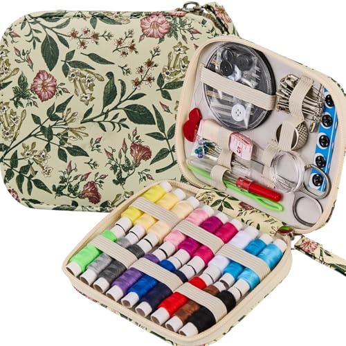 Set da cucito e kit da cucito con motivo floreale, set da cucito professionale con cerniera, accessorio da cucito portatile da viaggio per emergenze, casa