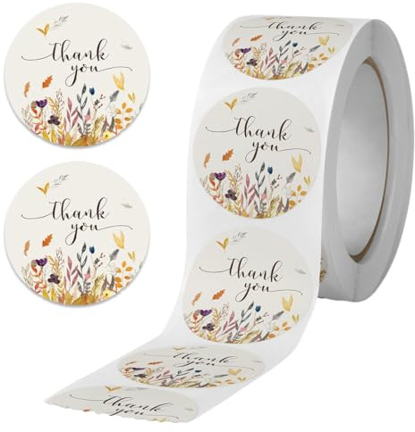 JYNVO 500 Adesivi di Ringraziamento con Motivo Floreal -2,5 cm-1inch, Adesivo Grazie Rotondi per Confezionare Regali Buste, Etichette Ringraziamento di Decorative per Festa,Matrimoni e Compleanni