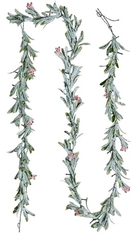VEVOR 2750 mm konstgjord julkrans med vinstockar, olivblad och bär, falska kransar med glödande tråd, för juldekorationer inomhus, utomhus, öppen spis, öppen spis och öppen spis