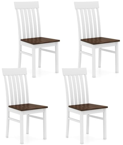 Giantex Wooden Dining Chairs Set of 4, Farmhouse Kitchen Chair with Hollowed Backrests & Rubber Wood Seats, Rustic Wood Side Chairs for Home Living Room Restaurant