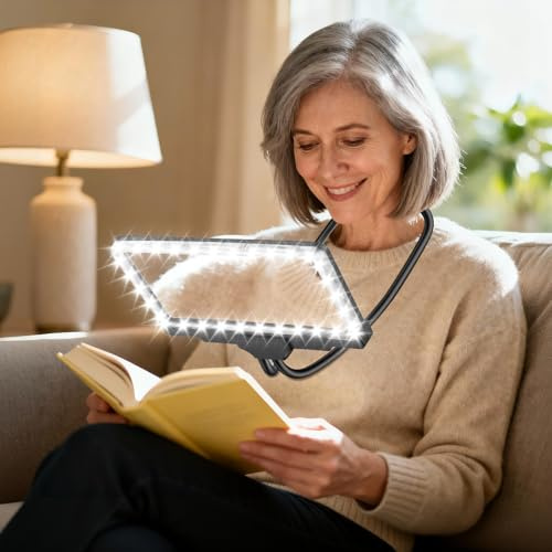 NZQXJXZ Loupe Mains Libres 5X avec lumière, loupe réglable pour la Lecture de rapprochement, lumière 36 LEDs, col de Cygne Flexible, Grande loupe HD pour Livres, Couture pour Personnes âgées