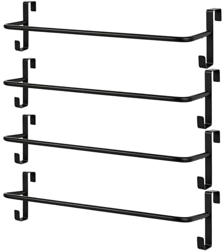 Zwinz 4Pcs Heavy Duty Horse Blanket Rack with Bridle Hooks, No-Drill Wall Mounted Assembled Blanket Bar, Saddle Pad Rack for Horse Tack Storage, Black